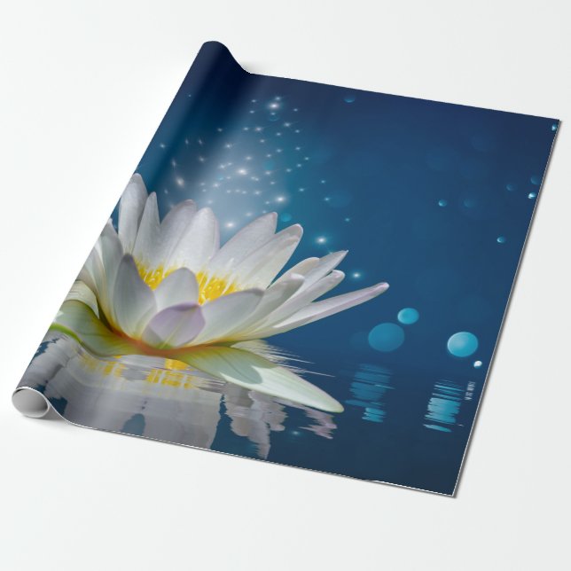 Papel De Presente Lótus Branco Elegante (Desenrolado)