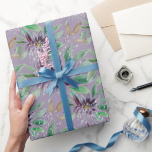 Papel De Presente Lótus Congelado Abstrato Roxo Aquarela