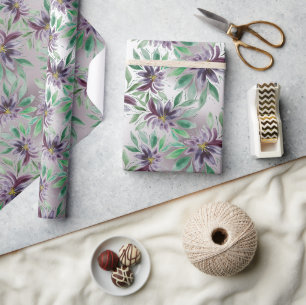 Papel De Presente Lótus Floral Água-Pintada Roxa Elegante