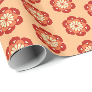 Papel De Presente Lotus Flower Mandala, Pastel Orange e Mandarin