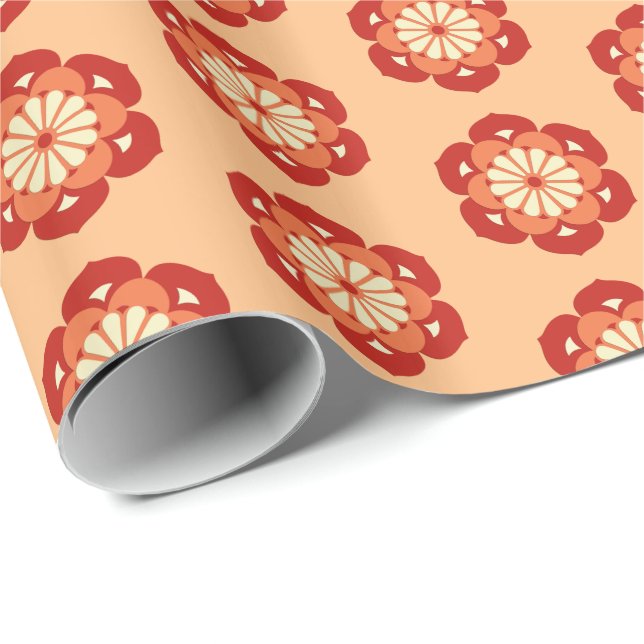 Papel De Presente Lotus Flower Mandala, Pastel Orange e Mandarin (Ponta do rolo)