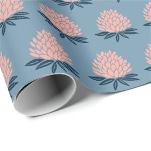 Papel De Presente Lotus FLowers - Presente Azul de Feriado Rosa