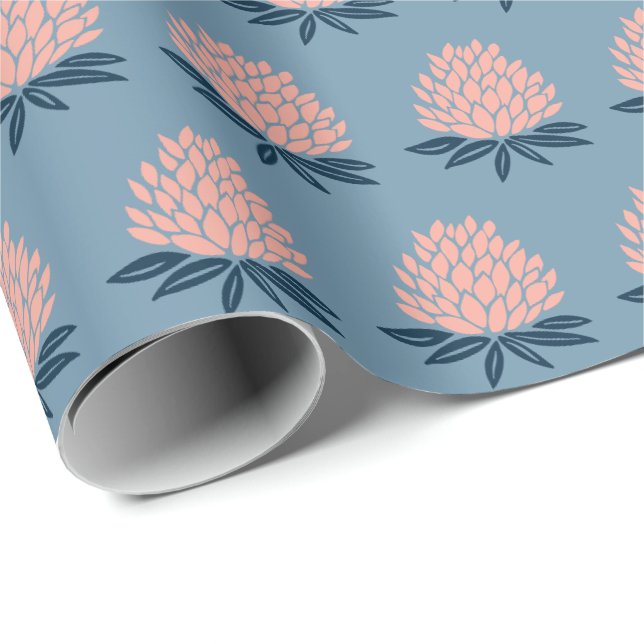 Papel De Presente Lotus FLowers Presente de Feriado Rosa Azul (Ponta do rolo)