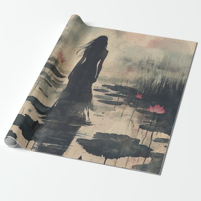 Papel De Presente Lótus Melancólico Névoa Aquarela (1) (Desenrolado)