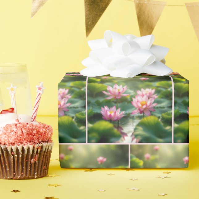 Papel De Presente Lotus Rosa Flutuando em um Lócio (Festa de aniversário)