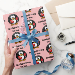 Papel De Presente Louco para você Dia de os namorados Bonito Pinguim