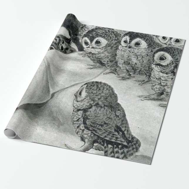Papel De Presente Louis Wain Cat Nightmare Owl Bird (Desenrolado)