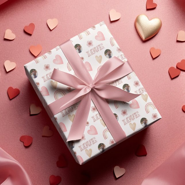 Papel De Presente Love Boho Rainbow Photo Wrappaper (Celebrate your love with this personalized boho watercolor rainbow photo wrapping paper! )