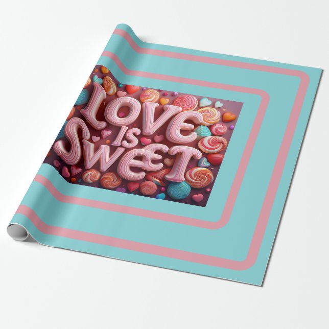 Papel De Presente Love Is Sweet Valentine Wedding Typography (Desenrolado)