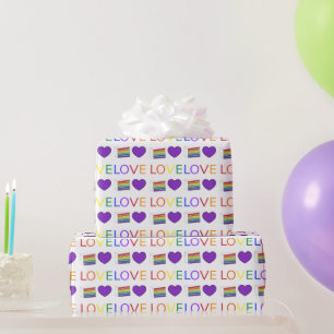 Papel De Presente LOVE Orgulho gay Rainbow Cake Purple Heart LGBTQ