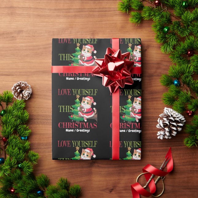 Papel De Presente  Love Yourself This Christmas Cute Cat Holiday (Presente de Natal)