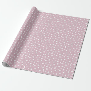 Papel De Presente Lua Branca e Estrelas c/Fundo Rosa