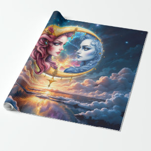 Papel De Presente Lua do Equilíbrio Eterno – Almas de Fogo e Água. 
