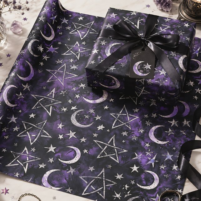 Papel De Presente Lua Oculta & Pentagrama Gótico (Criador carregado)