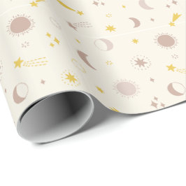 Papel De Presente Lua Solar e Estrelas no Chorre