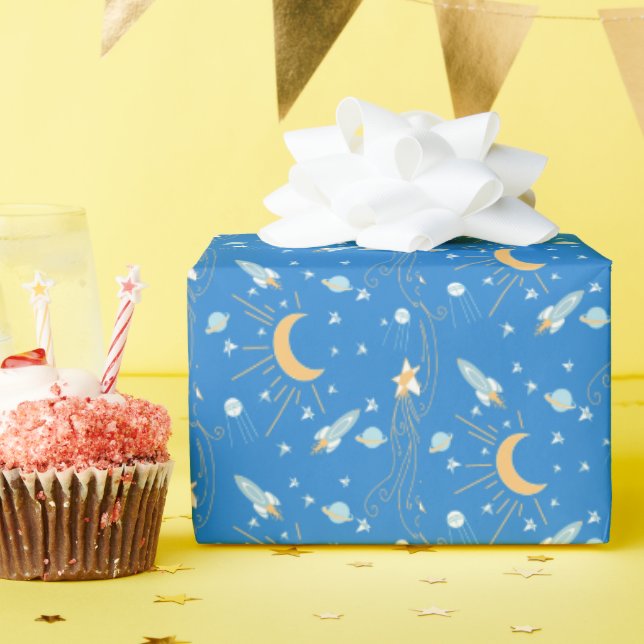Papel De Presente Lua Sonolenta Azul (Festa de aniversário)