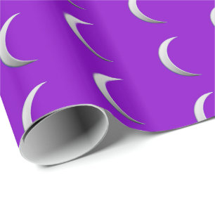 Papel De Presente Luas crescentes de prata - fundo roxo