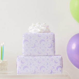 Papel De Presente Luas Crescentes Roxas Pastel e Estrelas de Hallowe