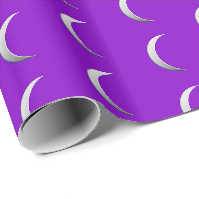 Papel De Presente Luas da crista prateada - fundo roxo (Ponta do rolo)
