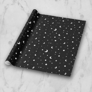 Papel De Presente Luas e estrelas brancas e pretas