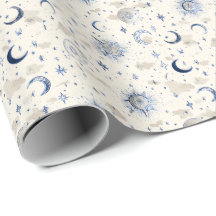 Luas e Estrelas Celestiais Molhando Marinho/Creme