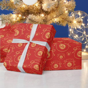 Papel De Presente Lucky Bag Chinês Ano Novo Dourado Vermelho