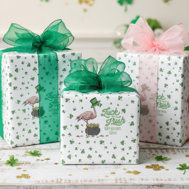 Papel De Presente Lucky Flamingo Green Shamrock