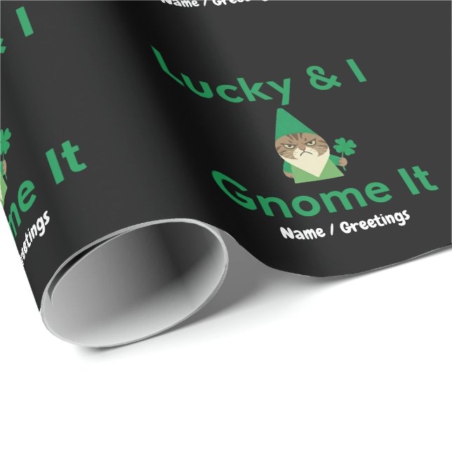 Papel De Presente  Lucky & I Gnome É Engraçado Sarcástico Gato Dia d (Ponta do rolo)