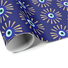 Papel De Presente Lucky Mau Olho Talisman Azul e Dourado