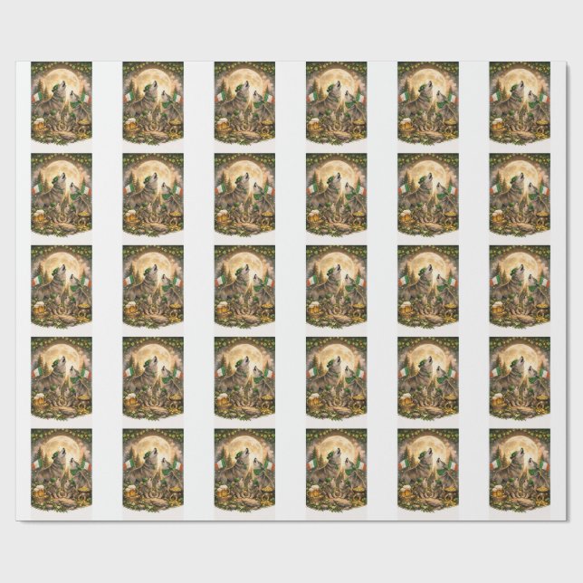 Papel De Presente Lucky Wolf Pack – St. Patrick’s Day Family Howling (Aberto)