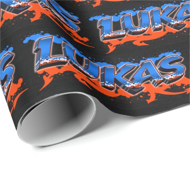 Papel De Presente Lukas Vorname Name Graffiti blue orange (Ponta do rolo)