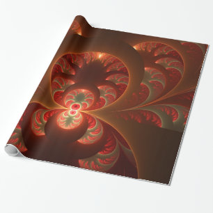Papel De Presente Luminoso fractal moderno laranja vermelho abstrato