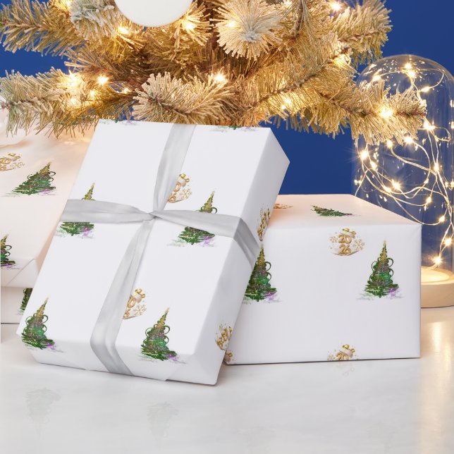 Papel De Presente Luminous Green Holiday Tree wrapping paper  (Feriados)