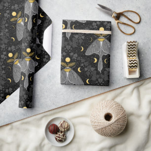 Papel De Presente Luna-mariposa, fases luas e cor damasco de marijua