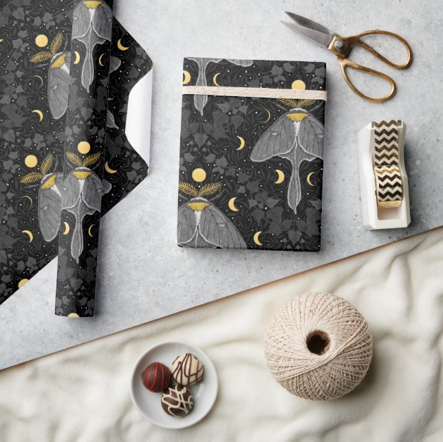 Papel De Presente Luna-mariposa, fases luas e cor damasco de marijua (Artesanato)