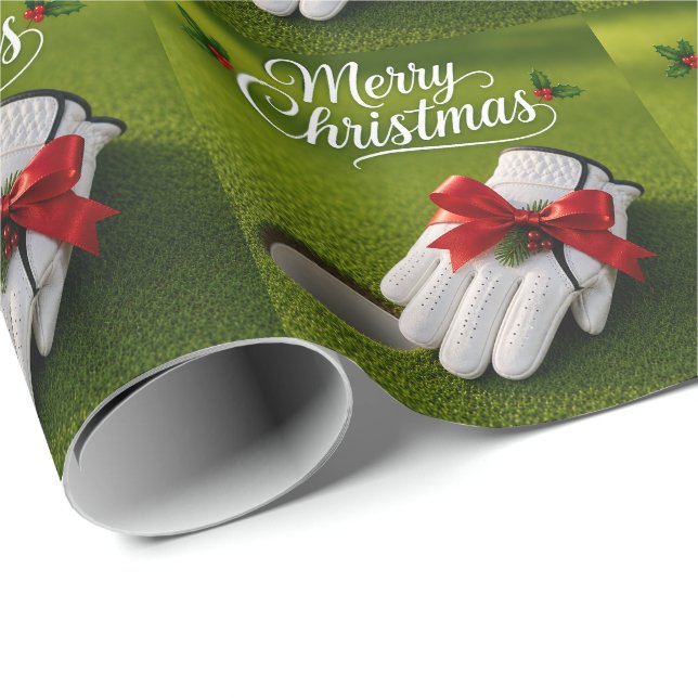 Papel De Presente Luva de golfe Natalina sobre grama verde (Ponta do rolo)