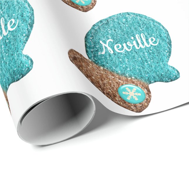 Papel De Presente Luva de inverno fofa floco de neve azul marrom de  (Ponta do rolo)