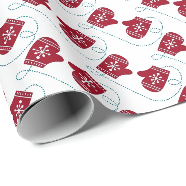 Papel De Presente Luvas de floco de neve Natal   (Ponta do rolo)