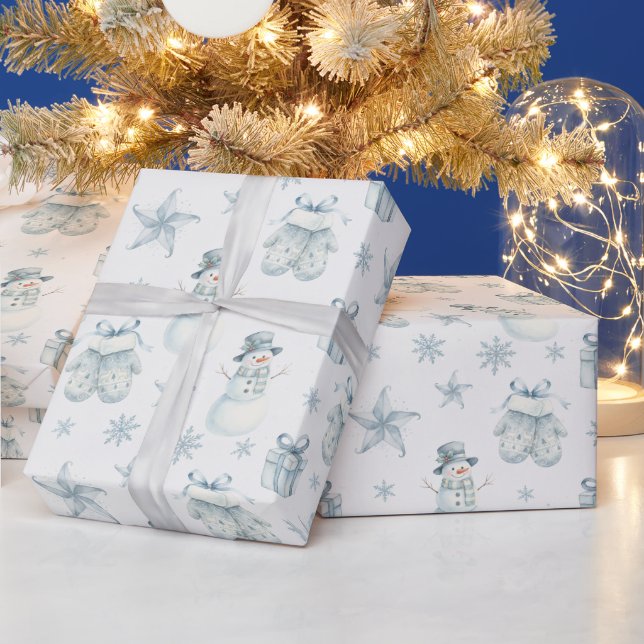 Papel De Presente Luvas de Inverno & Papai Noel Azul Presente de Nat (Feriados)