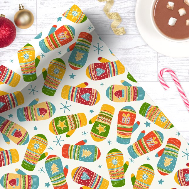 Papel De Presente Luvas de Natal de Inverno Padrão de Férias (Criador carregado)