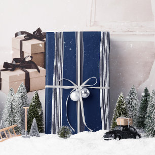 Papel De Presente Lux Christmas White Stripes on Blue Wrappaper
