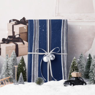 Papel De Presente Lux Christmas White Stripes on Blue Wrappaper
