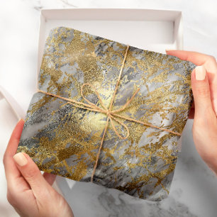 Papel De Presente Lux metálico brilhante de mármore Dourado do cur