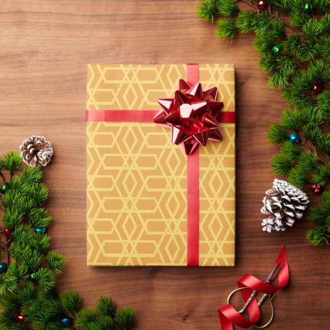 Papel De Presente Lux parece um geo-padrão amarelo dourado (Presente de Natal)
