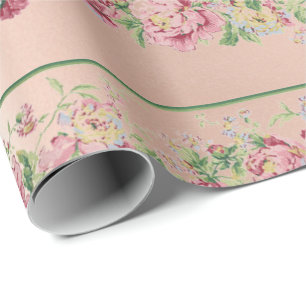 Papel De Presente Lux Pastel perolado floral do rosa de rosas verdes