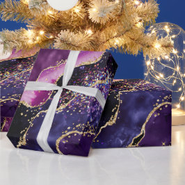 Papel De Presente Luxe Ágata Roxa Brilho Ouro