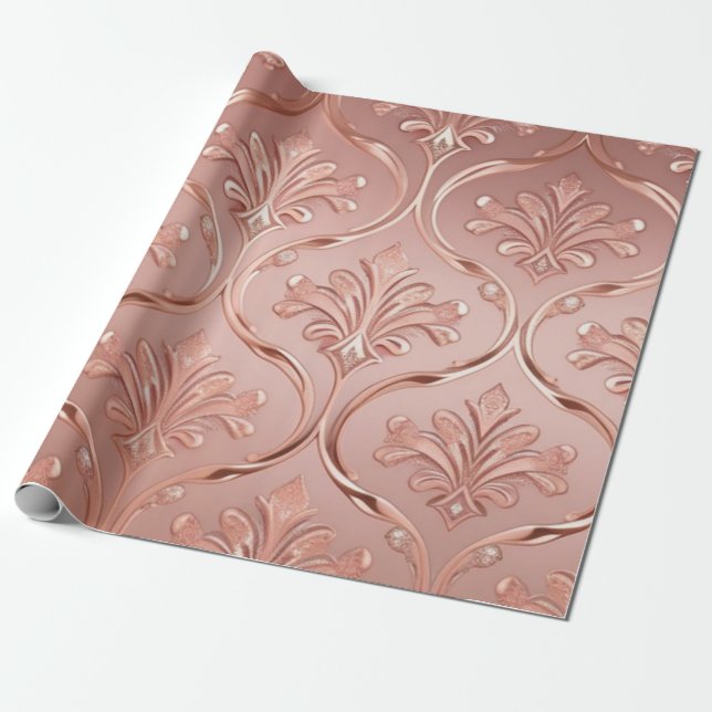Papel De Presente Luxe rosa brilhante Rosa de folha Dourada Glama (Desenrolado)