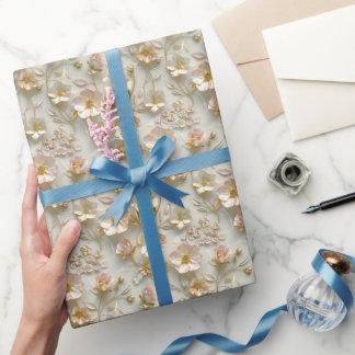 Papel De Presente Luxo 3D Relevo Floral Folha Dourada Presente Elega