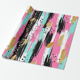 Papel De Presente Luxo Abstrato Rosa Bege Dourado Menta