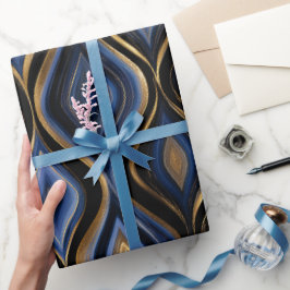 Papel De Presente Luxo Azul Safira Dourado Brilho Padrão Abstrato